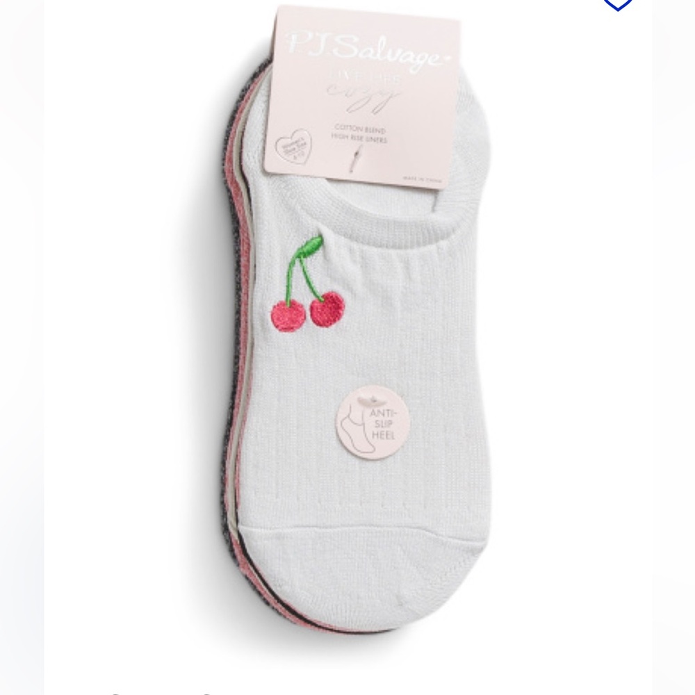 PJ Salvage White Socks with Cherry Embroidery on one pair and 5 solid marled